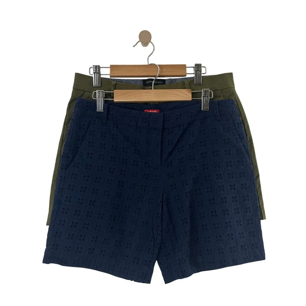 Banana Republic Olive Green Chino & IZOD Navy Blue Eyelet Shorts‎ Bundle Size 2